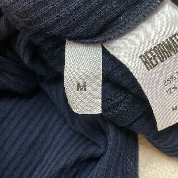 Reformation Navy Blue Ribbed Square Neck Knit Cap Sleeve Mini Shirt Dress M - Picture 8 of 9